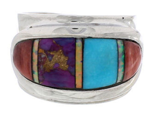 Genuine Sterling Silver Multicolor Inlay Ring Size 7-1/4 UX36216